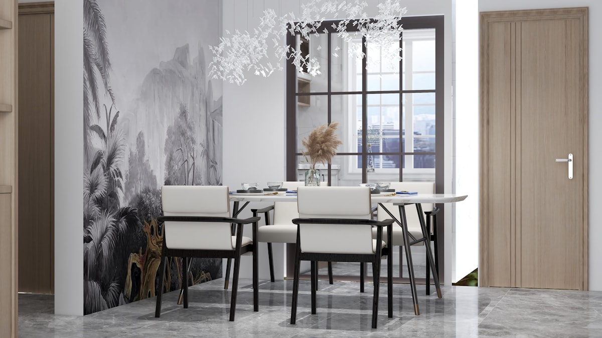 Modern dining chairs and table furniture setup